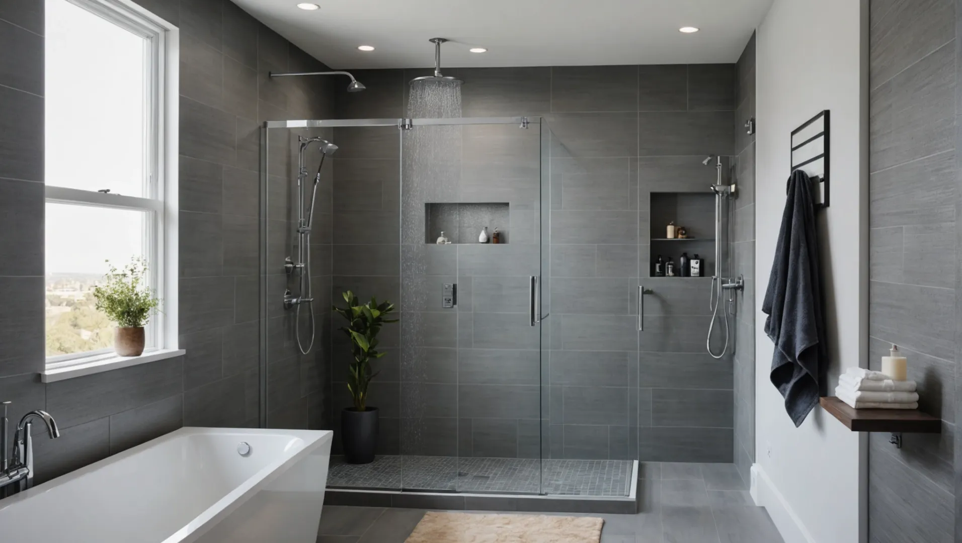 Modern bathroom with focus on shower head installation