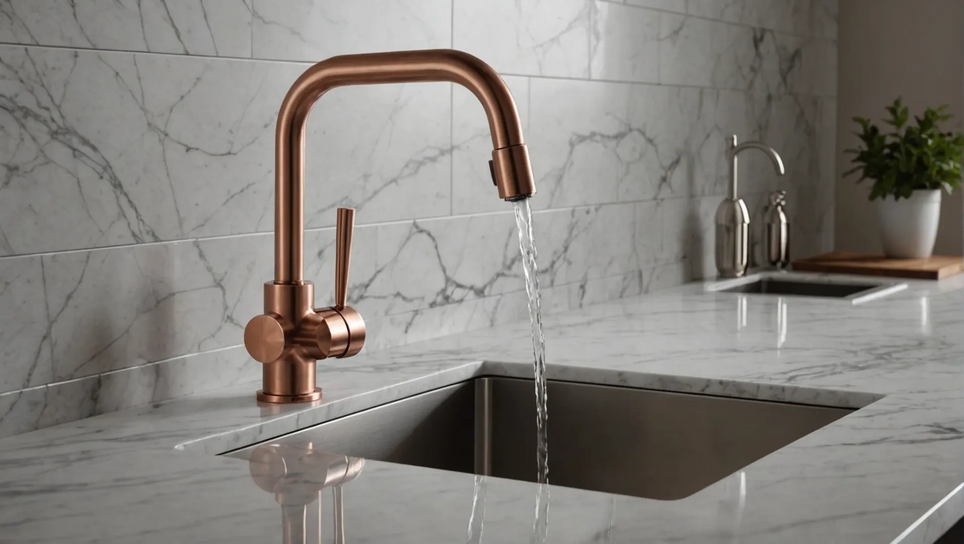 Copper and stainless steel faucets side by side
