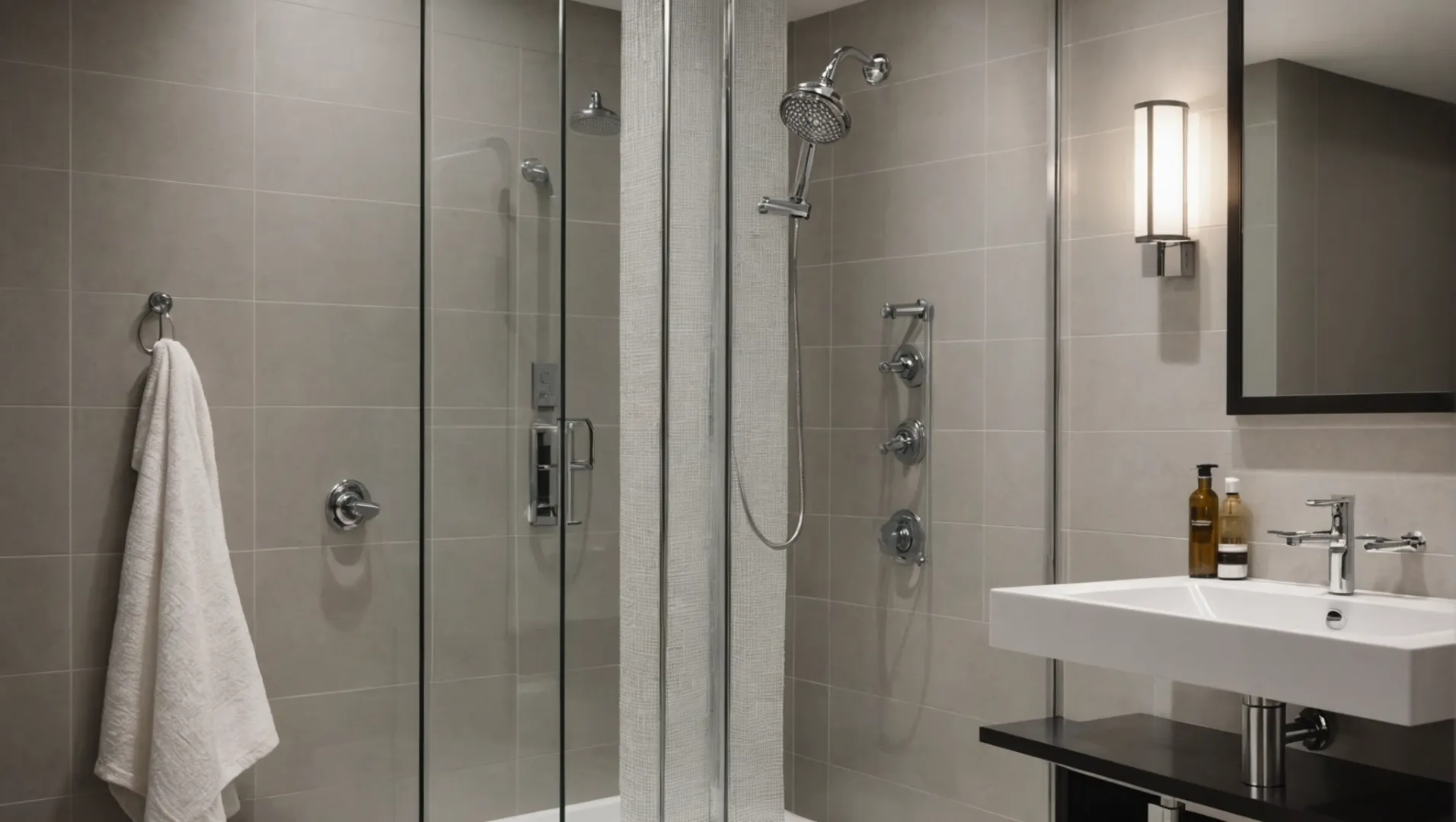 Modern bathroom with elegant chrome shower head