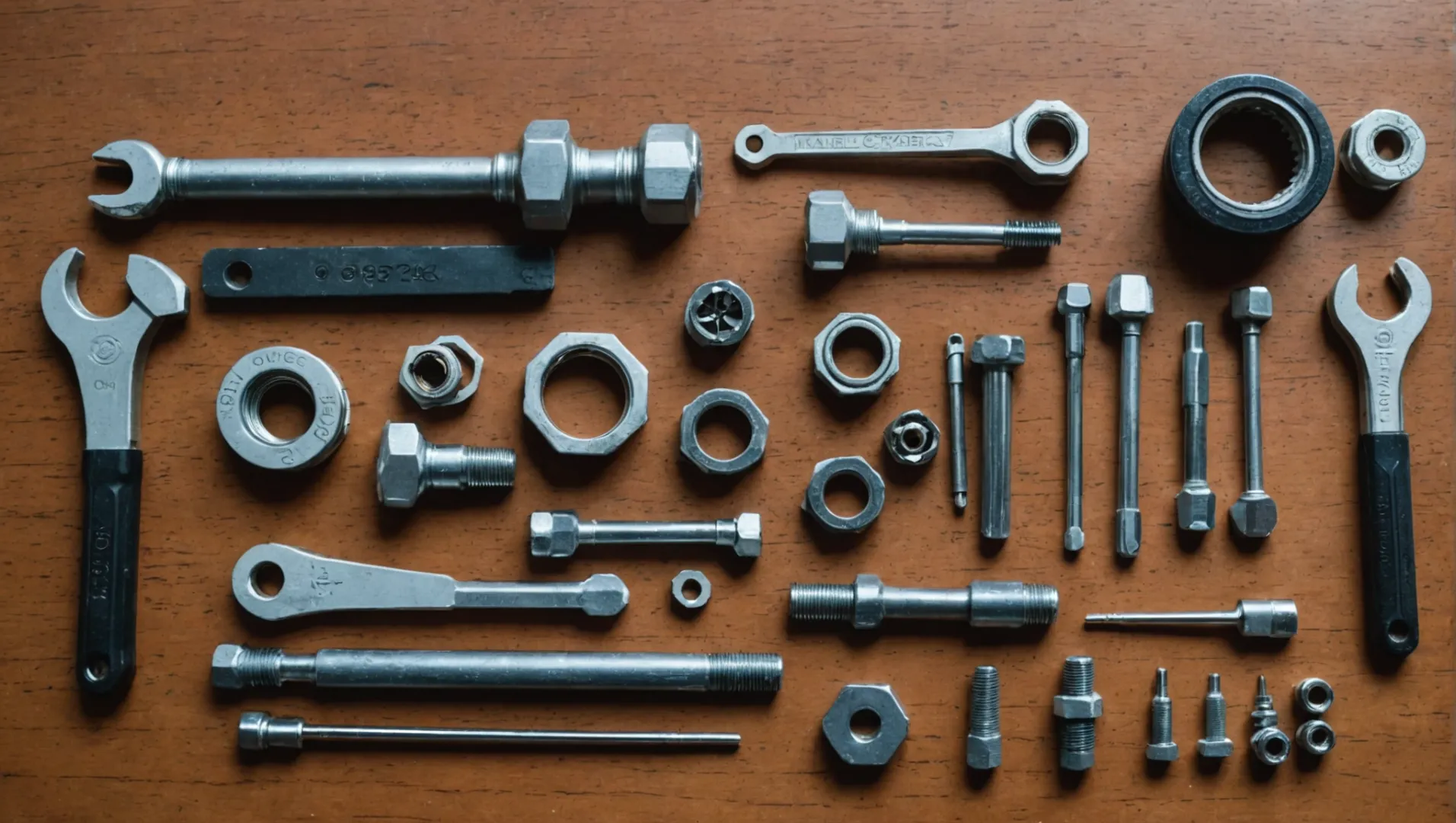 Essential tools for faucet valve repair displayed on a wooden surface.