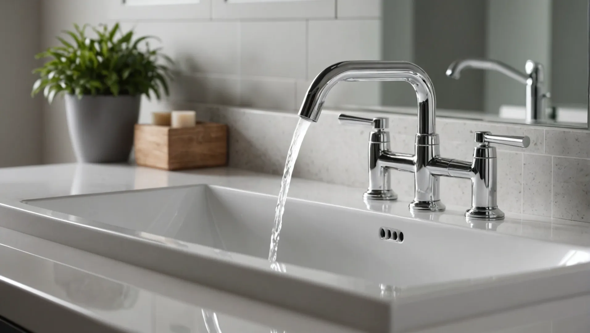 A modern kitchen faucet installed in a bathroom setting