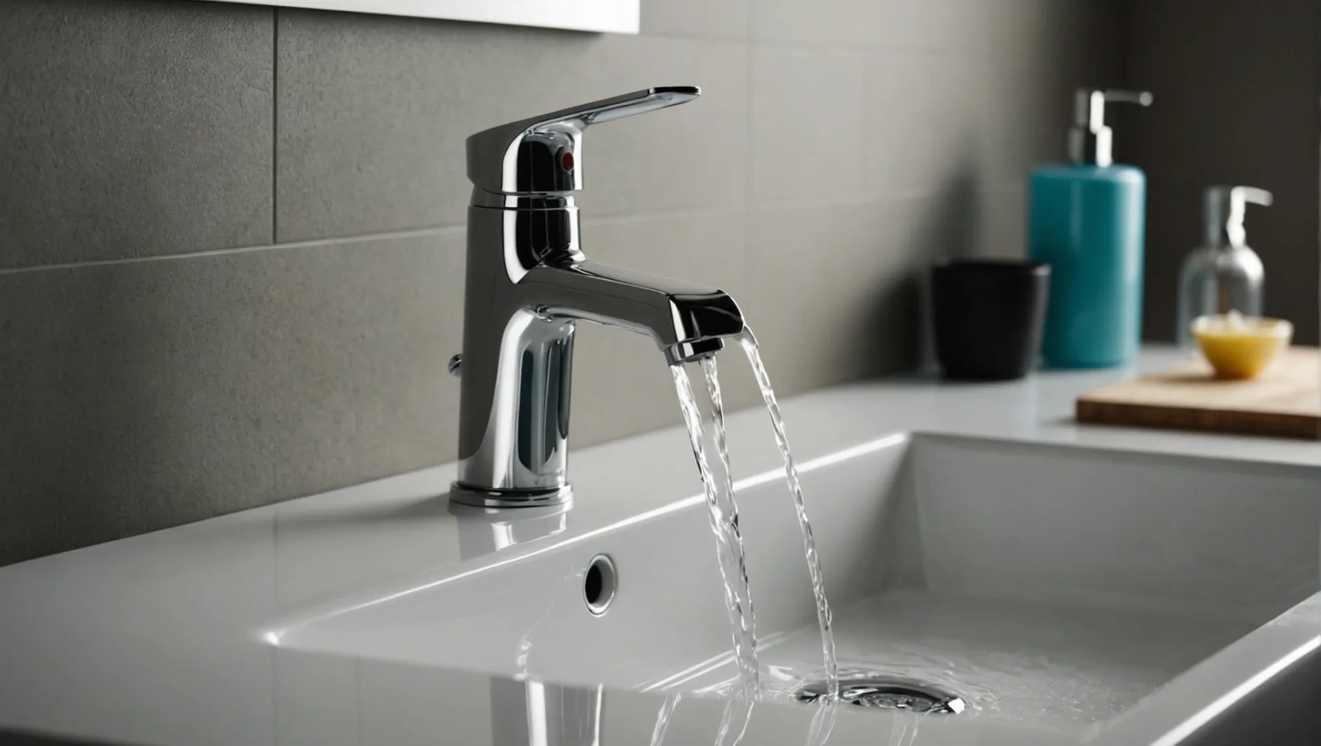 Kitchen faucet installed in a bathroom sink showing water flow dynamics