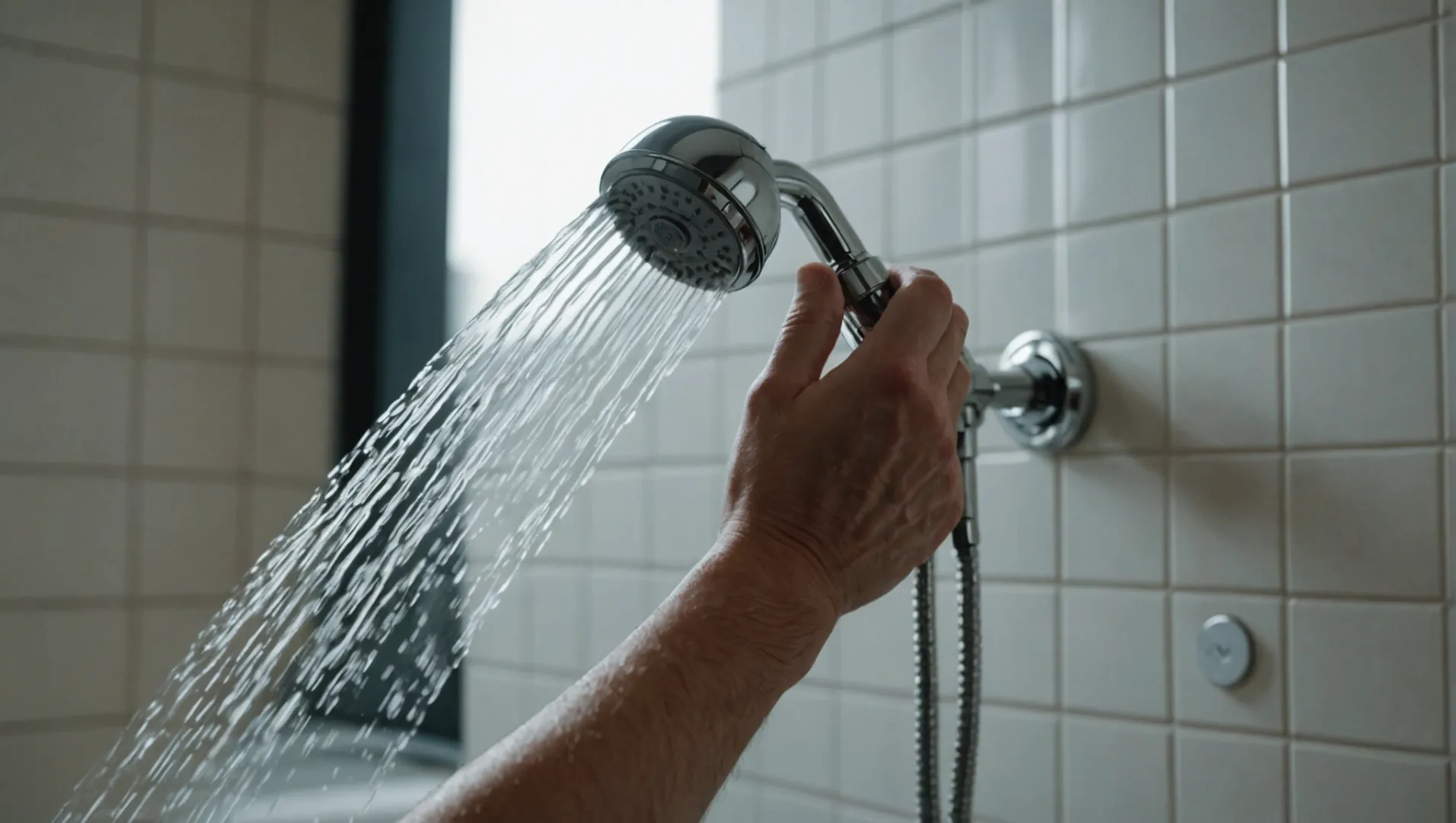 A person adjusting a shower head with low water pressure