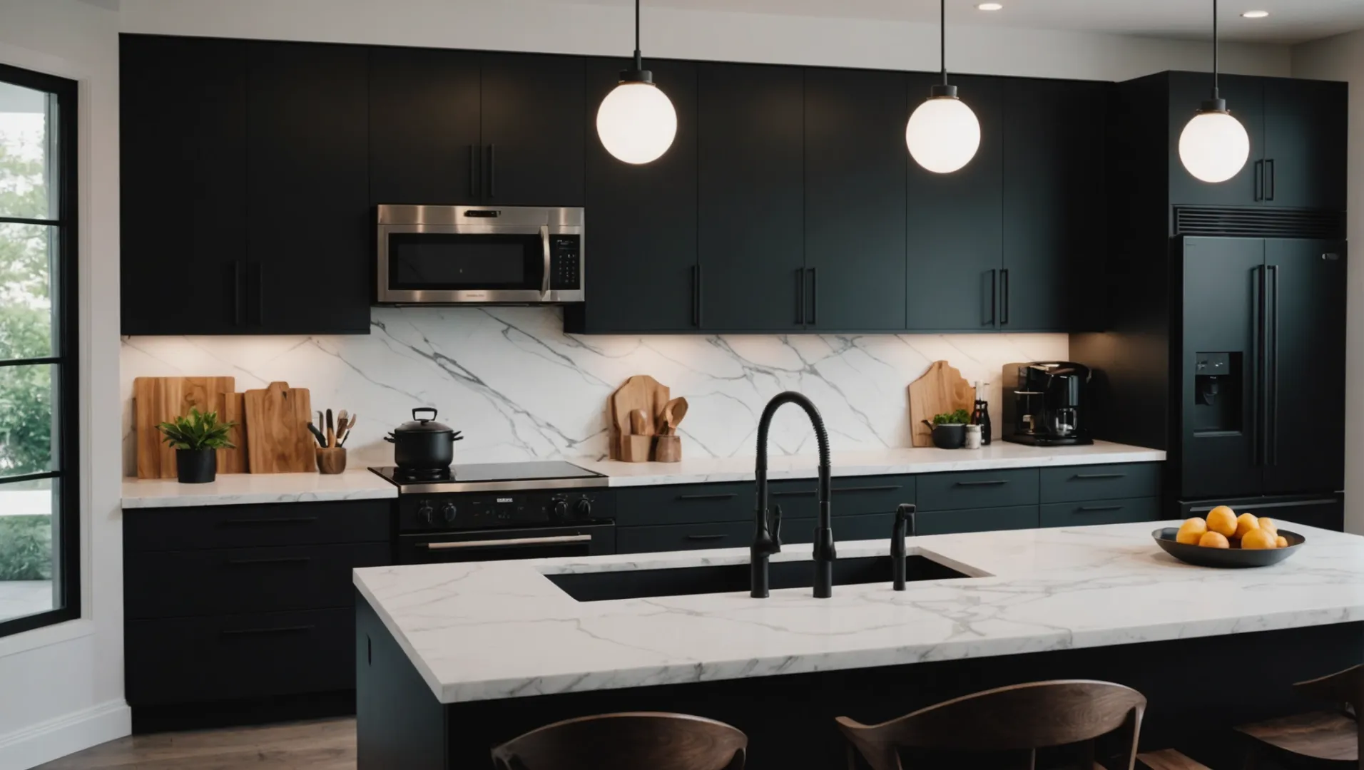 Modern kitchen with matte black finishes