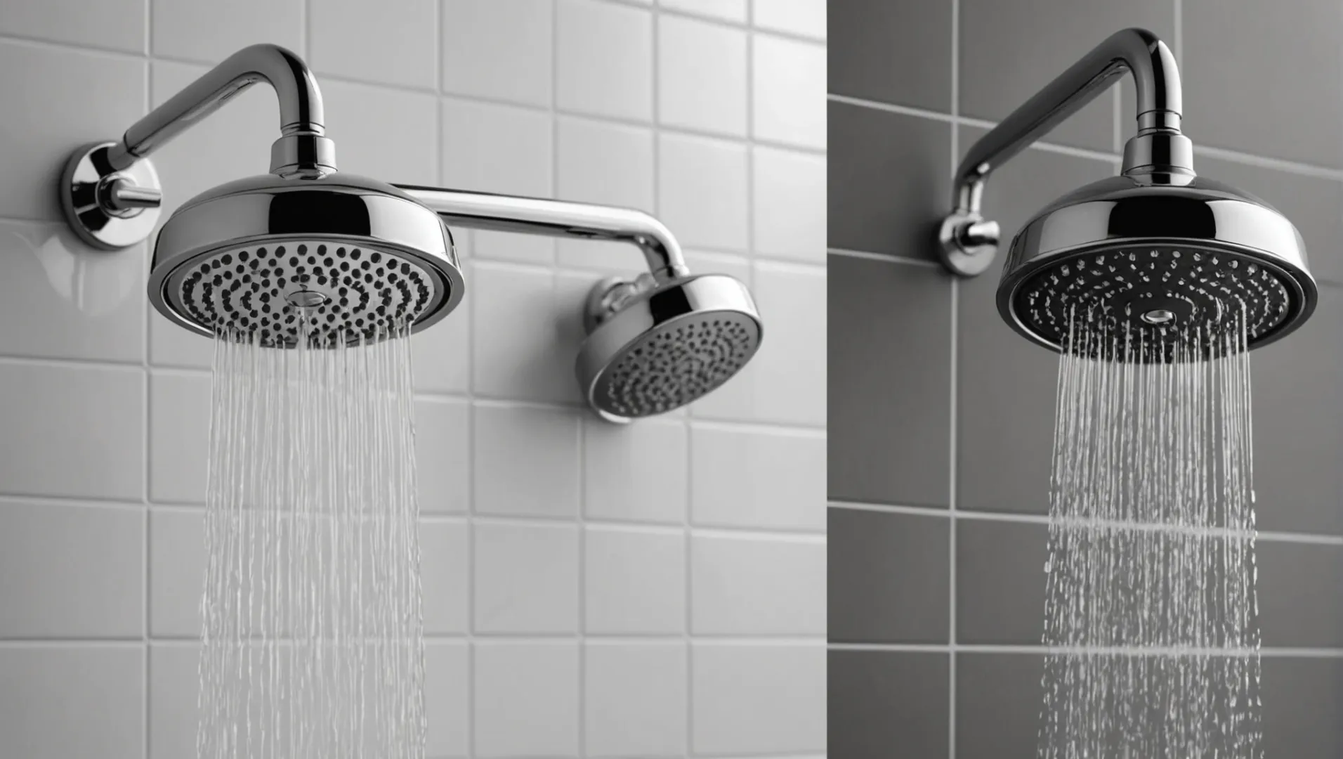 A comparison of metal and plastic shower heads on a white background
