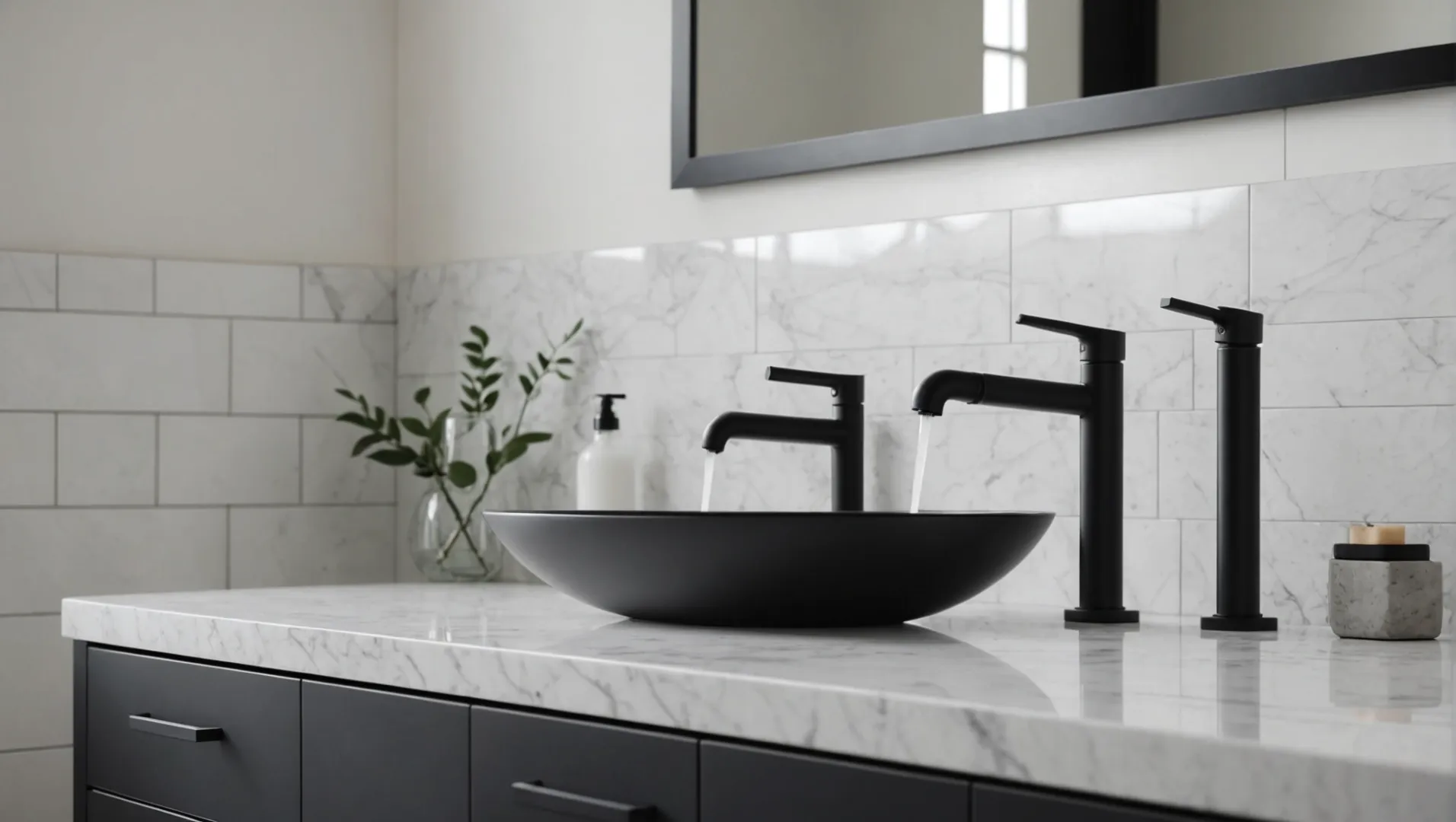 Modern bathroom with a matte black faucet and minimalist design