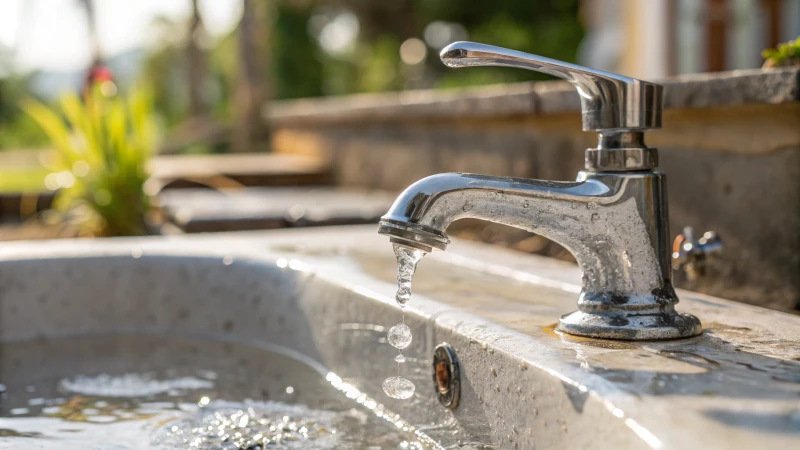 Close-up of a chrome bathtub faucet with low water flow