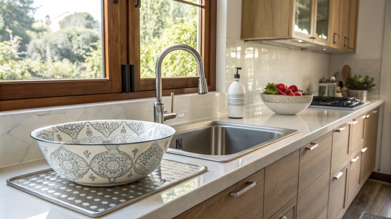 Modern kitchen with stainless steel and porcelain sinks