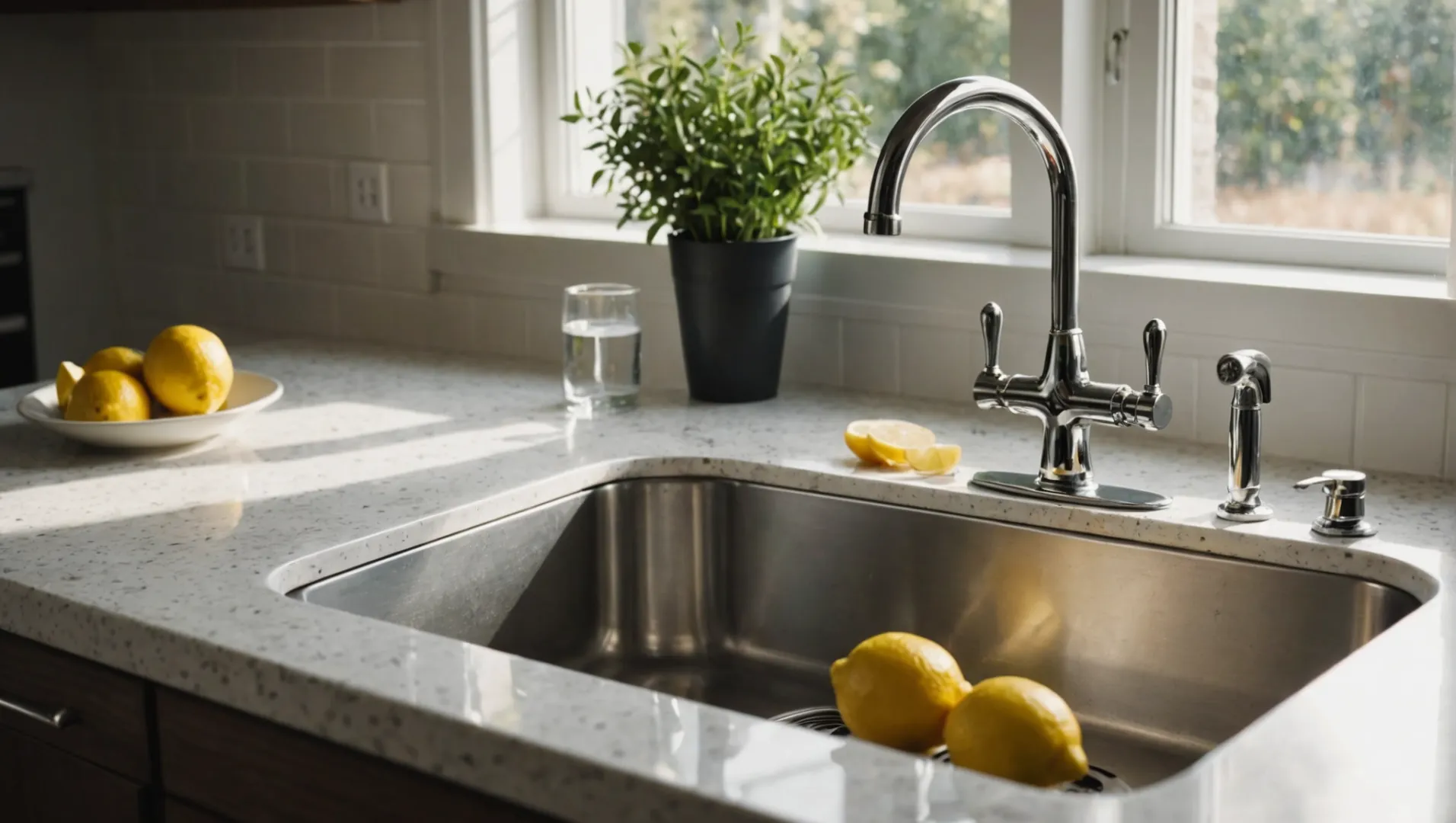 Natural cleaning materials for faucets: vinegar, baking soda, lemon