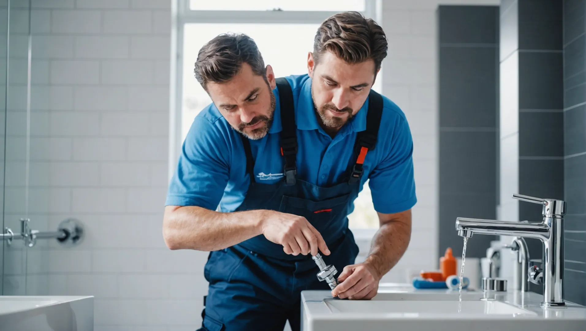 Professional plumber working on bathroom faucet installation