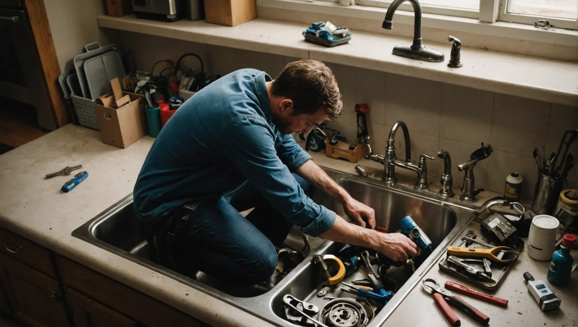 Person replacing a kitchen faucet