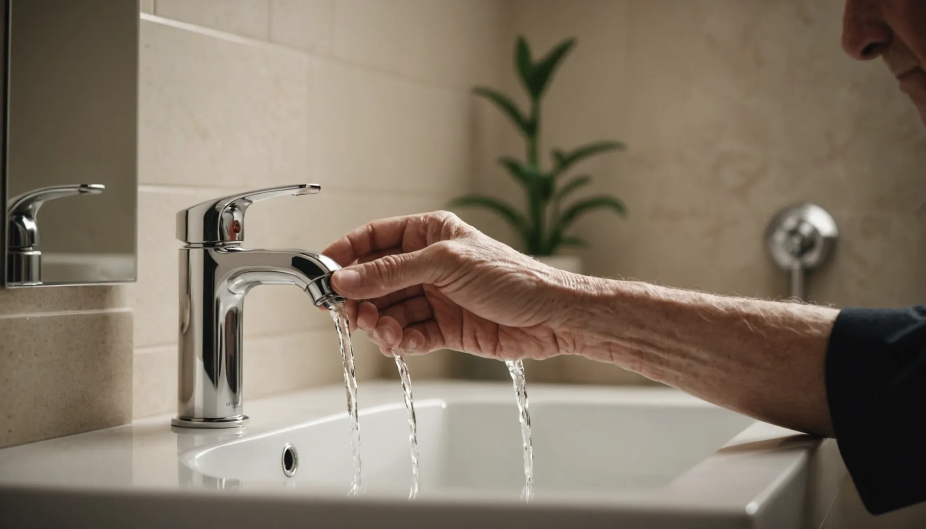 Senior using a lever handle faucet