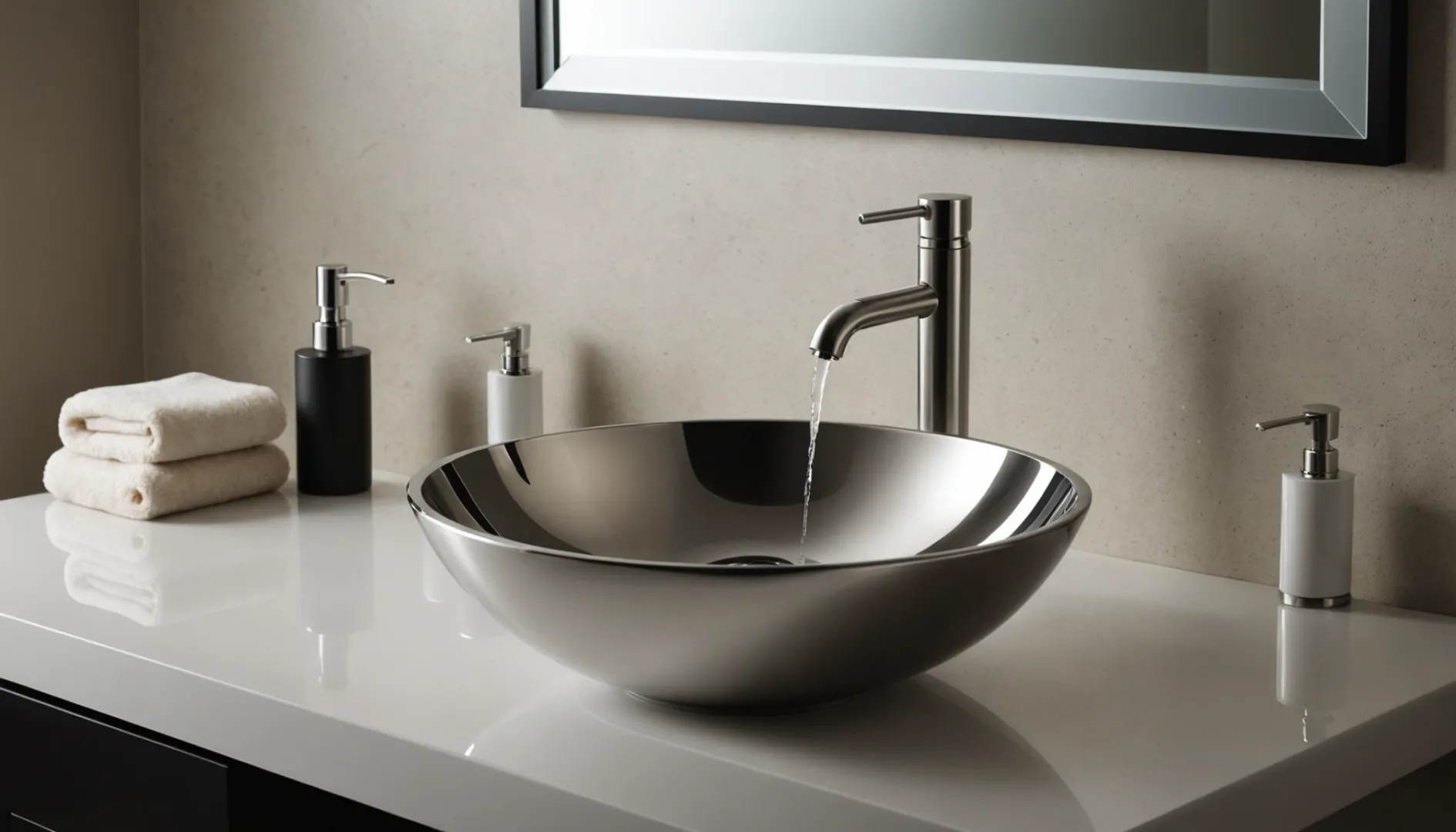 Short bathroom faucet on a modern sink