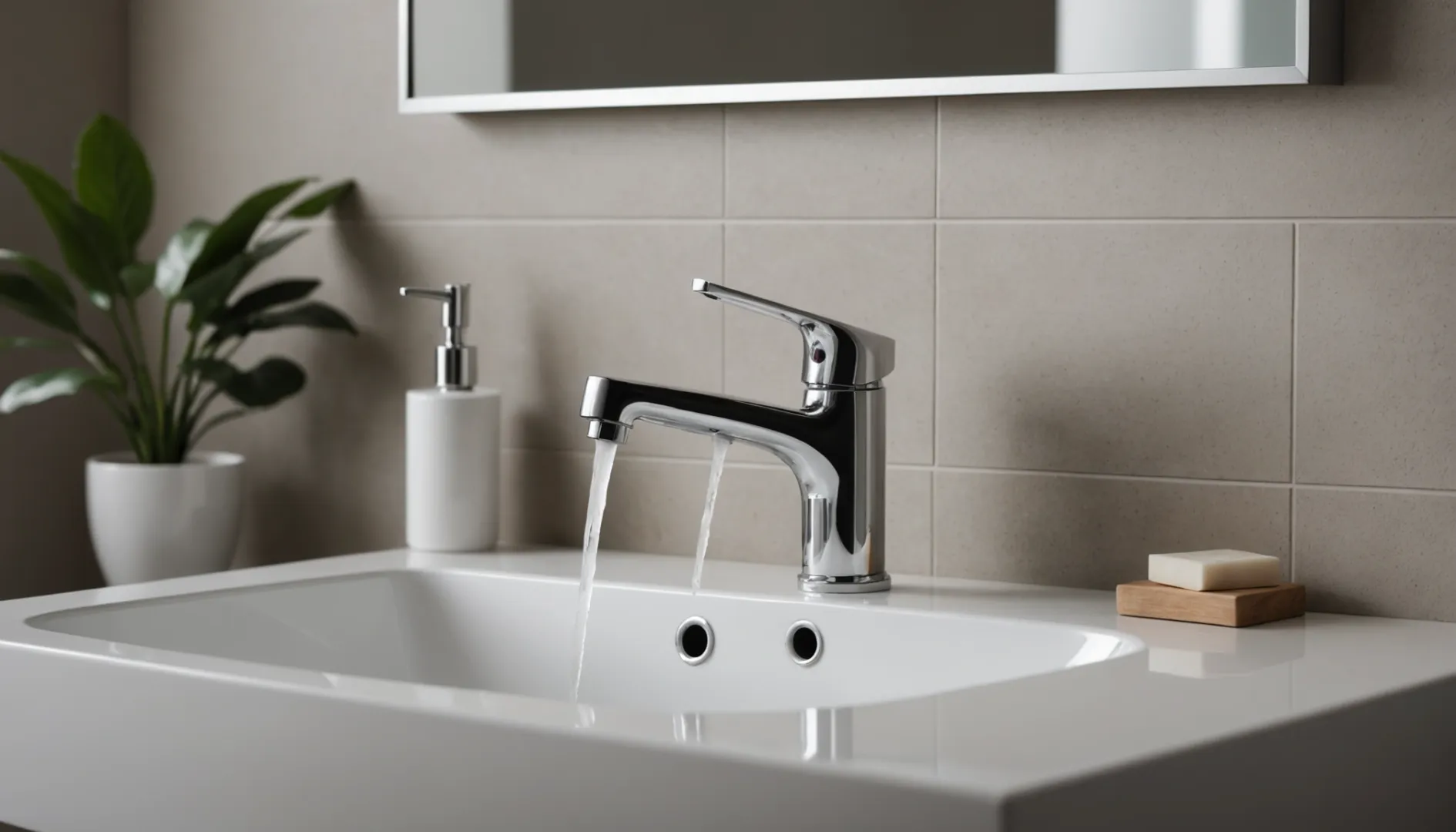 Short bathroom faucet installed on a small sink