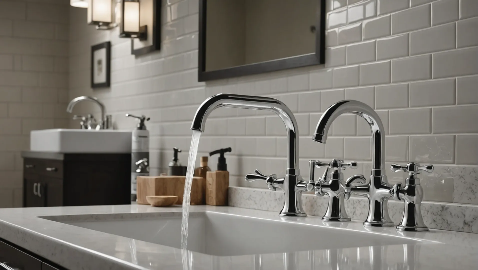 Four different types of faucets - single-handle, double-handle, pull-out, and wall-mounted.