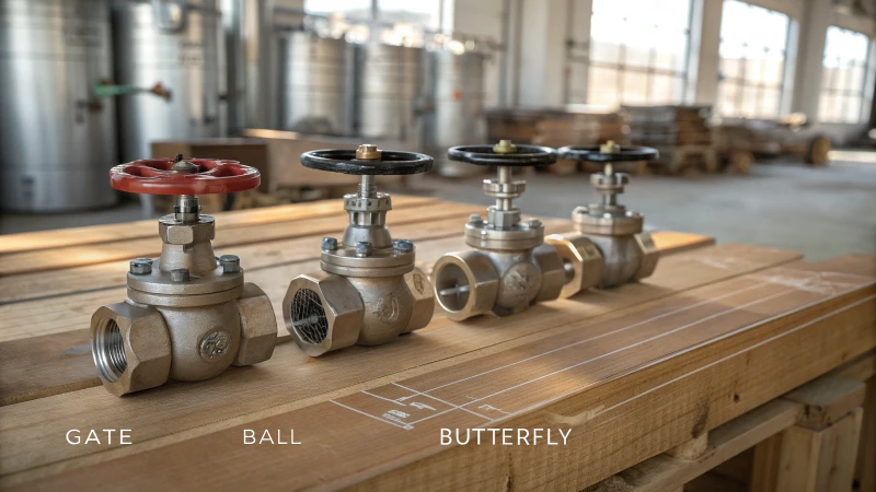 Photorealistic illustration of various valves on a workbench