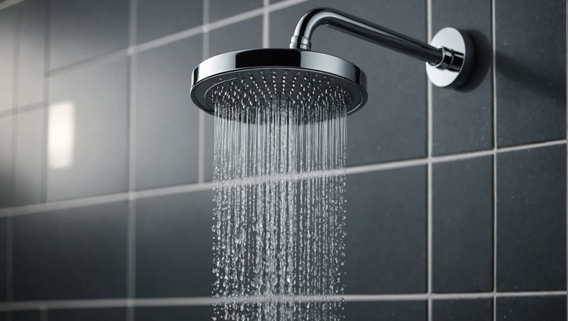 Close-up of a modern shower head with water flowing at different pressures.