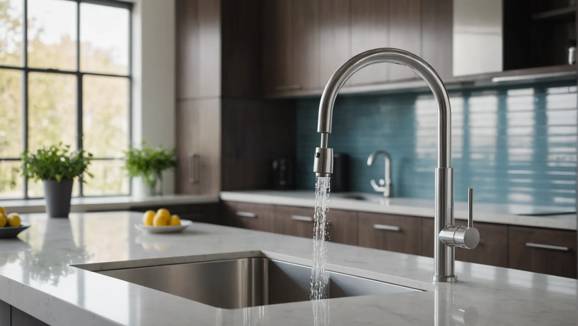 Modern kitchen with zinc alloy faucet and sleek countertops